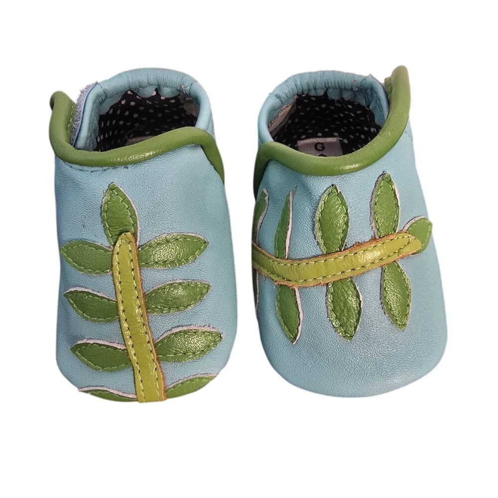 Goody Baby Blue Green Leather Branch Leaf Booties Shoes 0-6 Months‎ Small